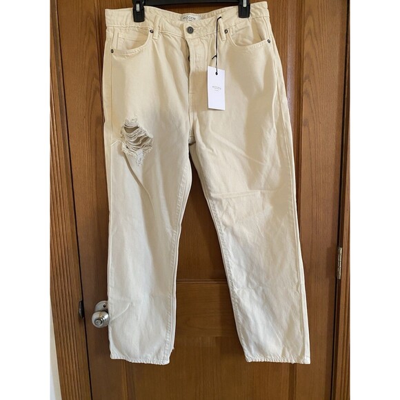 Women’s Hidden Tracey Sz 31 Cream Straight Distressed Button Fly High Rise Jeans - Picture 1 of 12